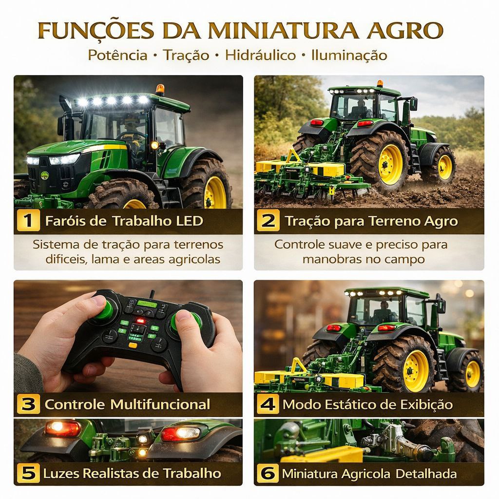 Miniatura Massey Ferguson 65X + Arado 3 Bacias - 1/24 (Controle Remoto)
