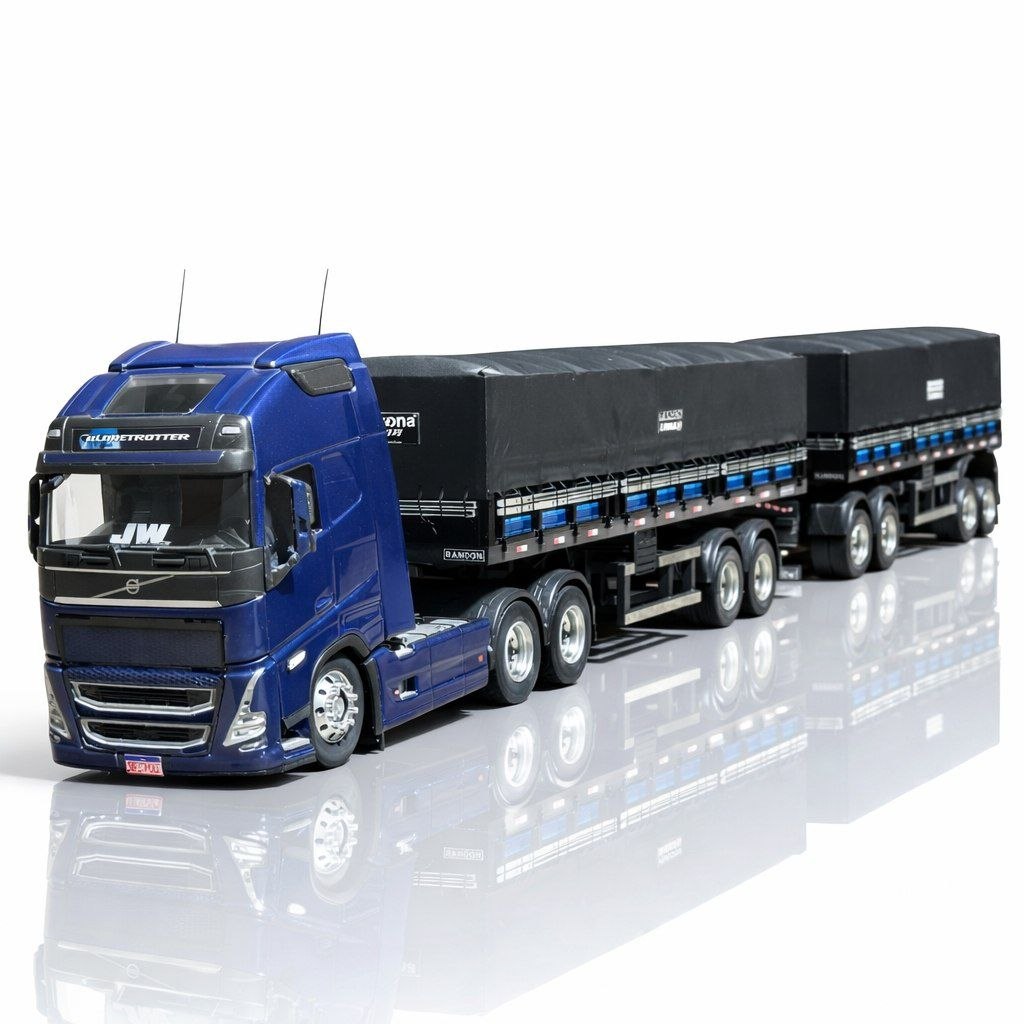 Volvo FH Globetrotter Azul Metálico + Carreta Dupla (Controle Remoto)